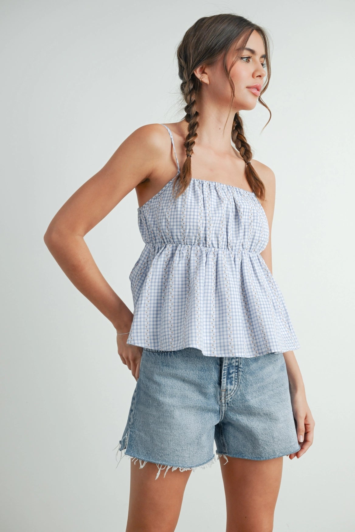 Gingham Peplum Top