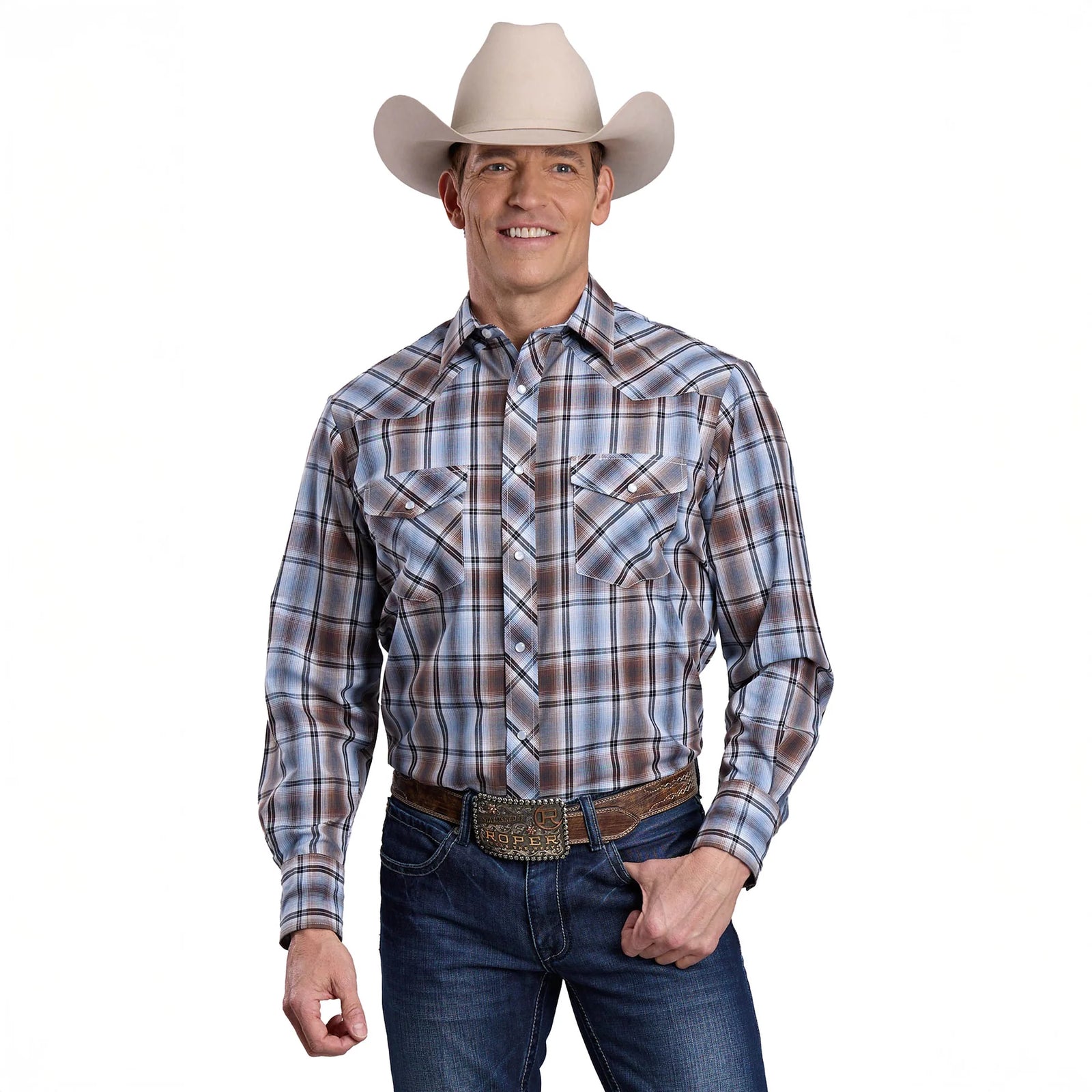 Roper Mns Karman Classic Collection LS Shirt Plaid Brown