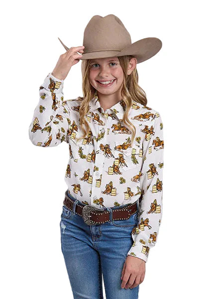 Roper Girls Five Star Collection LS Shirt Print White