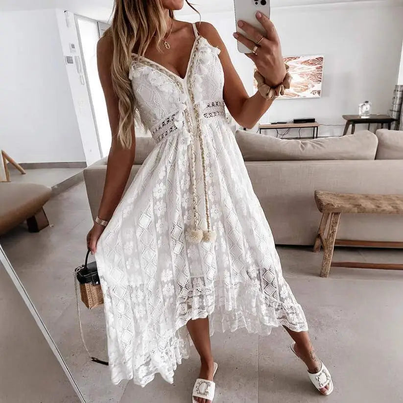Spring Lace Sling Dress White