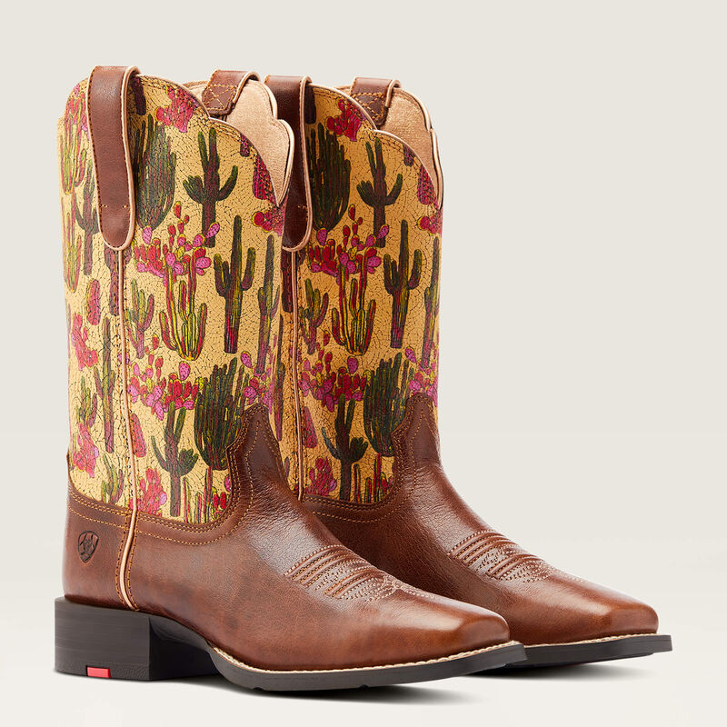 Ariat Wms Round Up Wide Square Toe Lioness/Washed Cacti - Clearance
