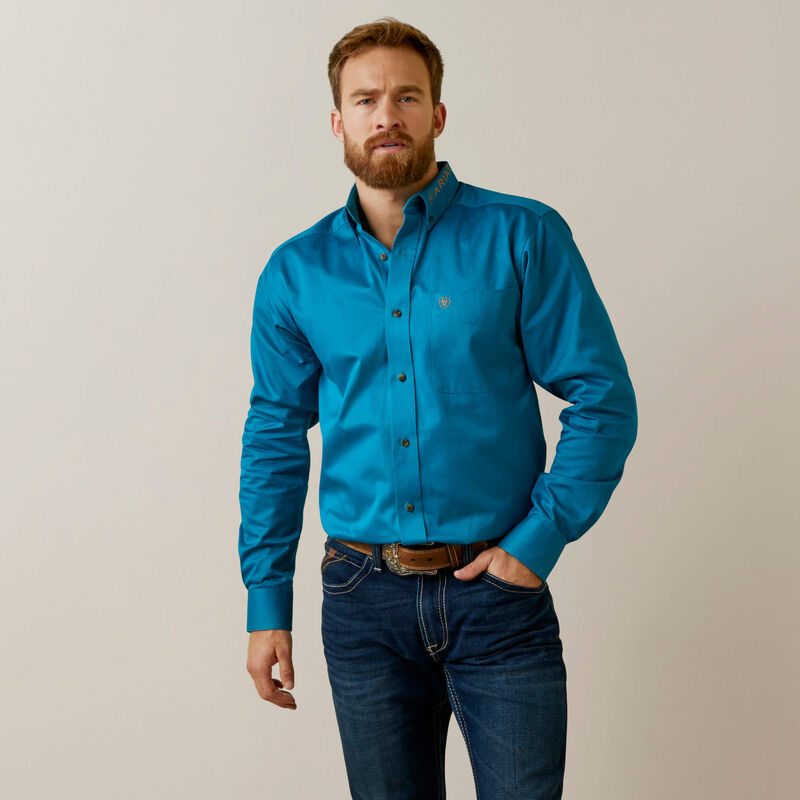 Ariat Mns Team Logo Twill Fitted Long Sleeve Shirt Deep Turquoise