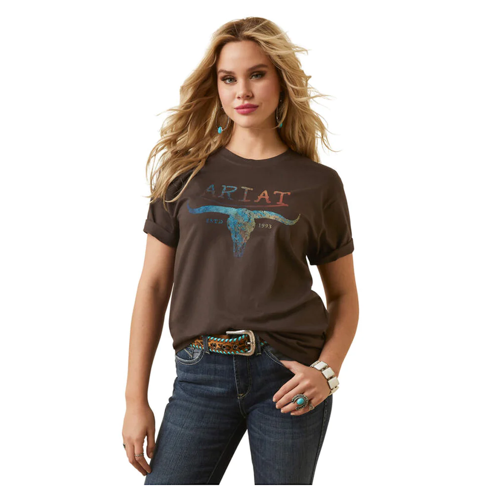 Ariat Wms Patina Steer SS Tee Washed Black