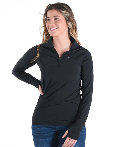 Cowgirl Tuff Breathe Instant Cooling UPF Quarter Zip Long Sleeve Tee with Thumbholes