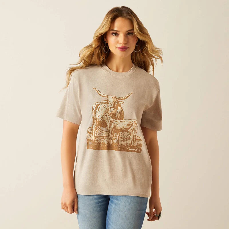 Ariat Wms Longhorn SS Tee Oatmeal Heather