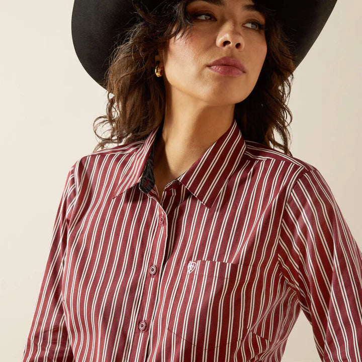 Ariat Wms Wrinkle Resistant Kirby LS Shirt Cabernet Stripe