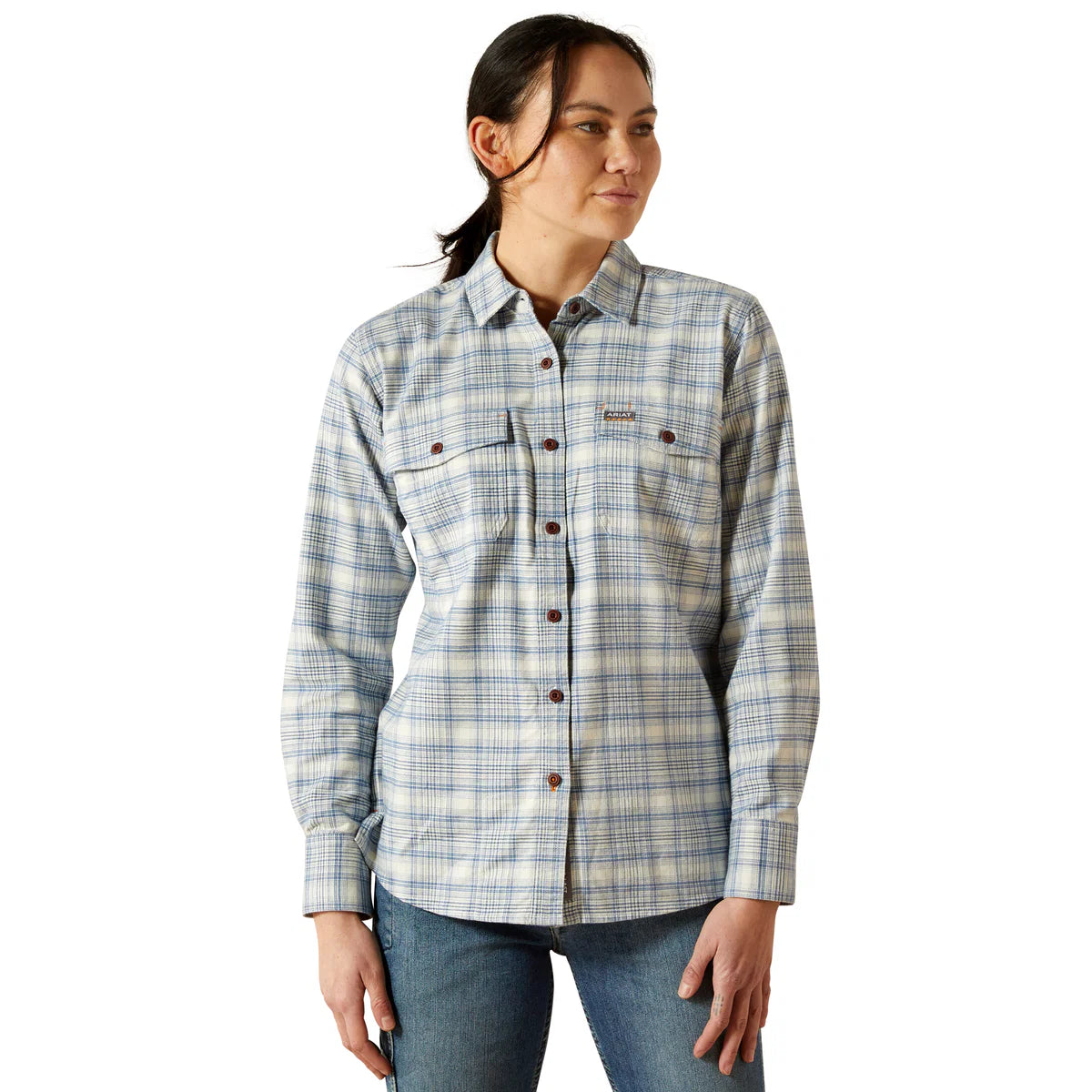 Ariat Wmns Rebar Flannel Durastretch LS Work Shirt Vanilla Ice