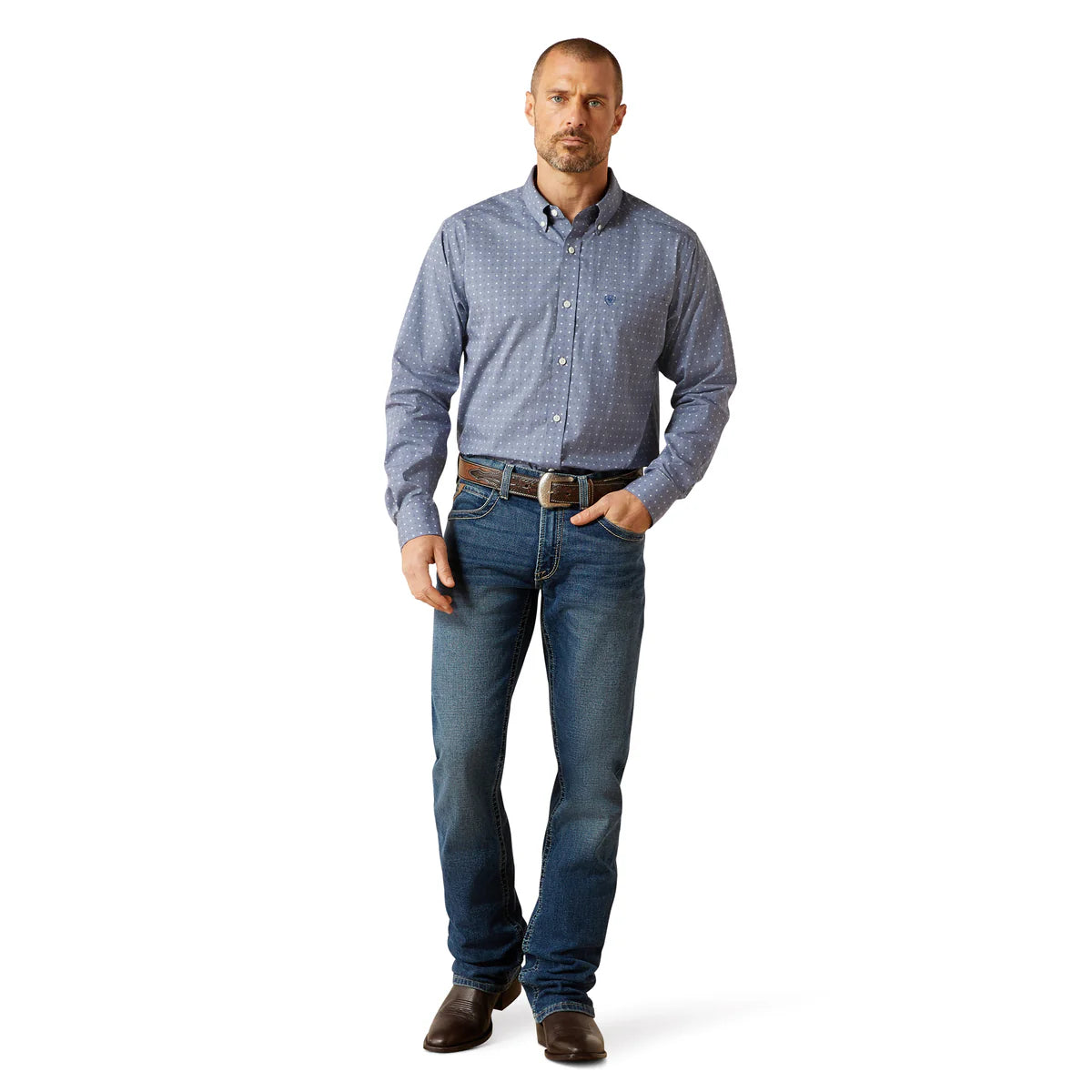 Ariat Mns Wrinkle Free Blaine Fitted LS Shirt Grey