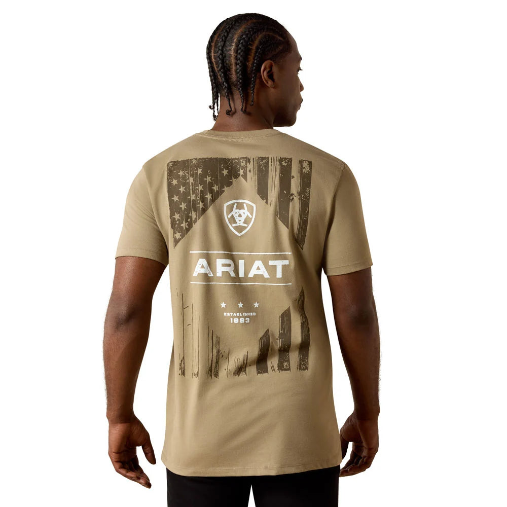 Ariat Mns Wooden Diamond Flag SS Tee Fallen Rock