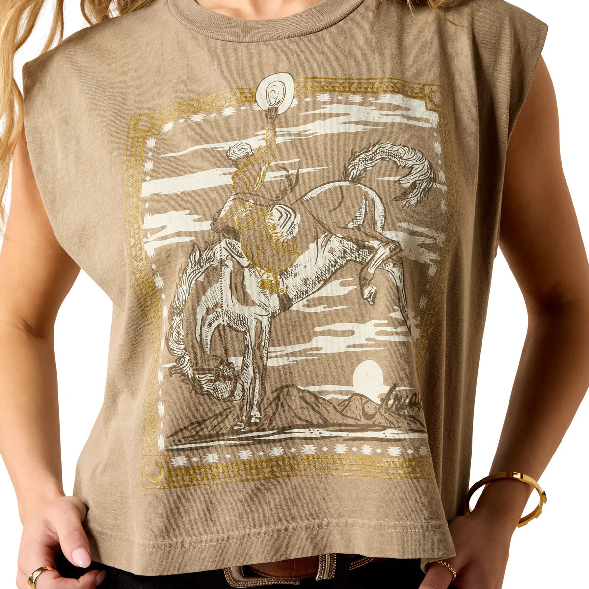 Ariat Wms Bandana Rider Muscle Tank Faded Brown