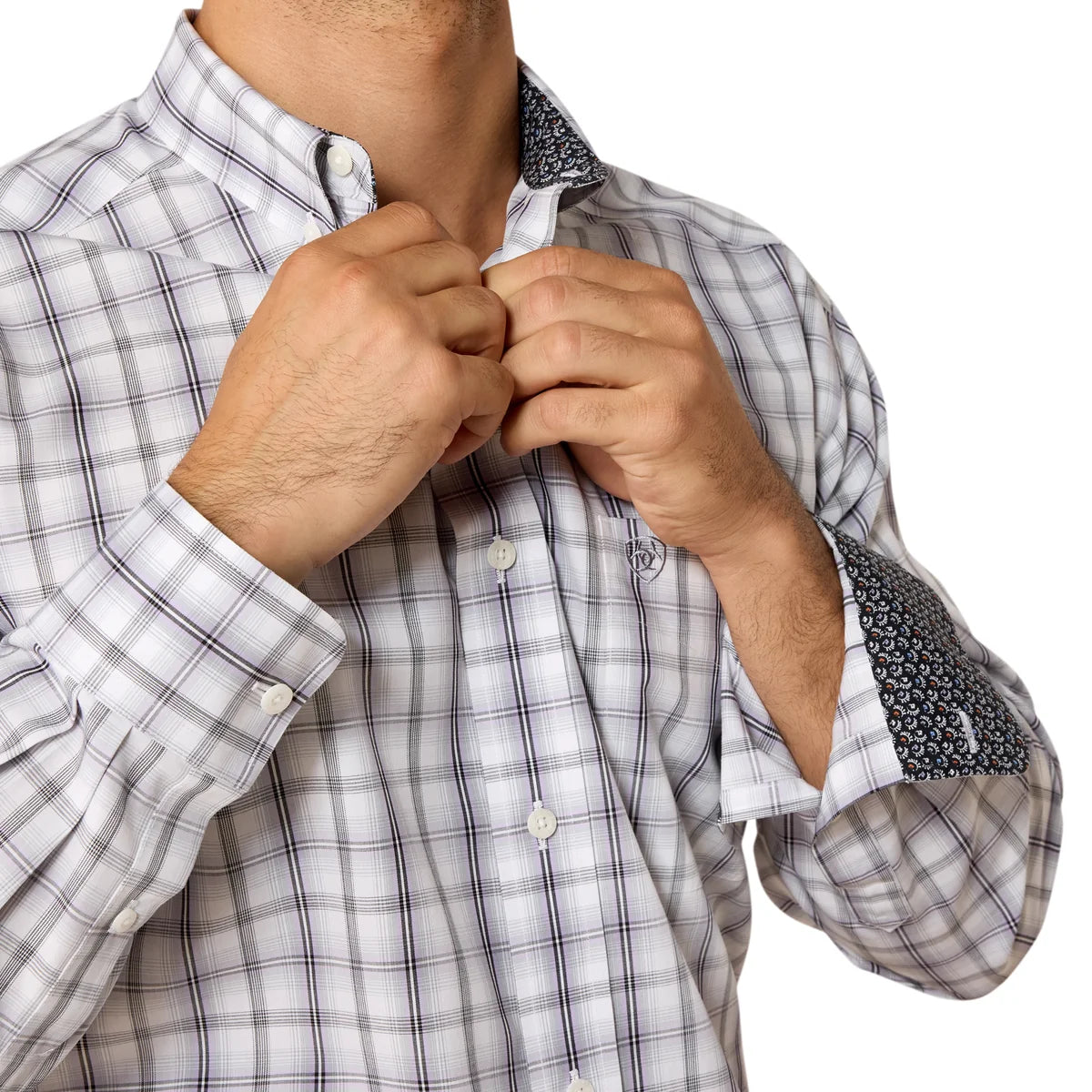 Ariat Mns Wrinkle Free Louie Classic Fit LS Shirt White Plaid