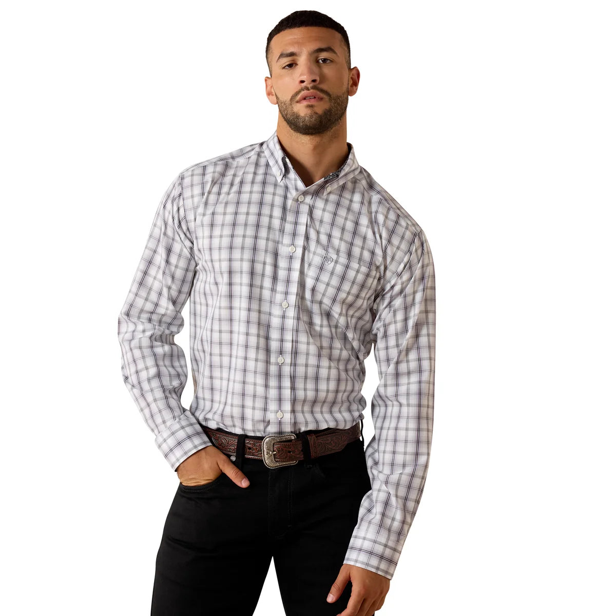 Ariat Mns Wrinkle Free Louie Classic Fit LS Shirt White Plaid