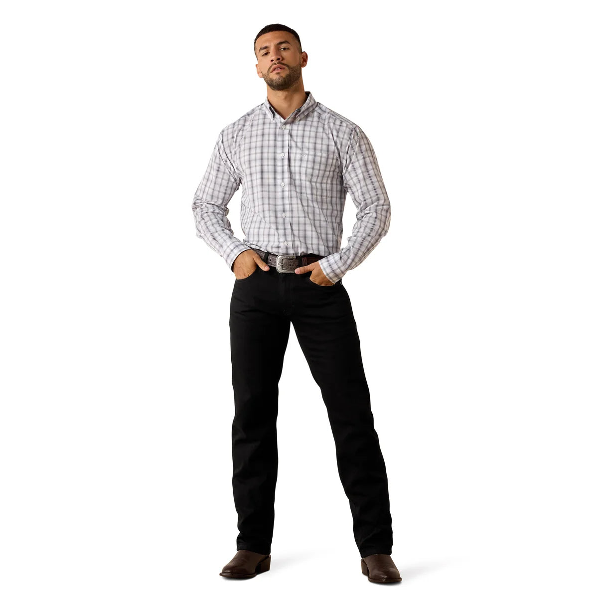 Ariat Mns Wrinkle Free Louie Classic Fit LS Shirt White Plaid