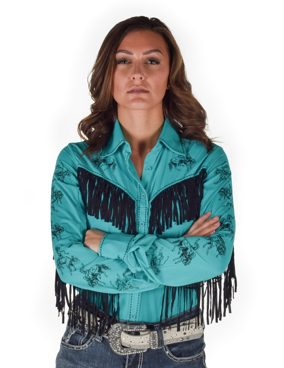 Cowgirl Tuff Breathe Lightweight Stretch Jersey with Printed Horses