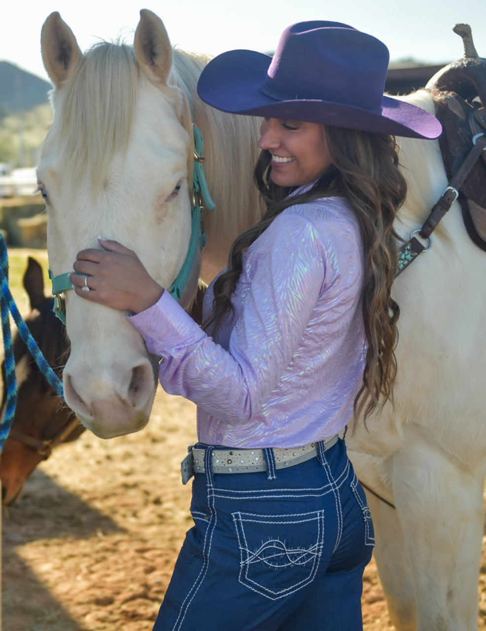 Cowgirl Tuff Pullover Button Up (Lilac With Foil Swirls Lightweight Stretch Jersey)
