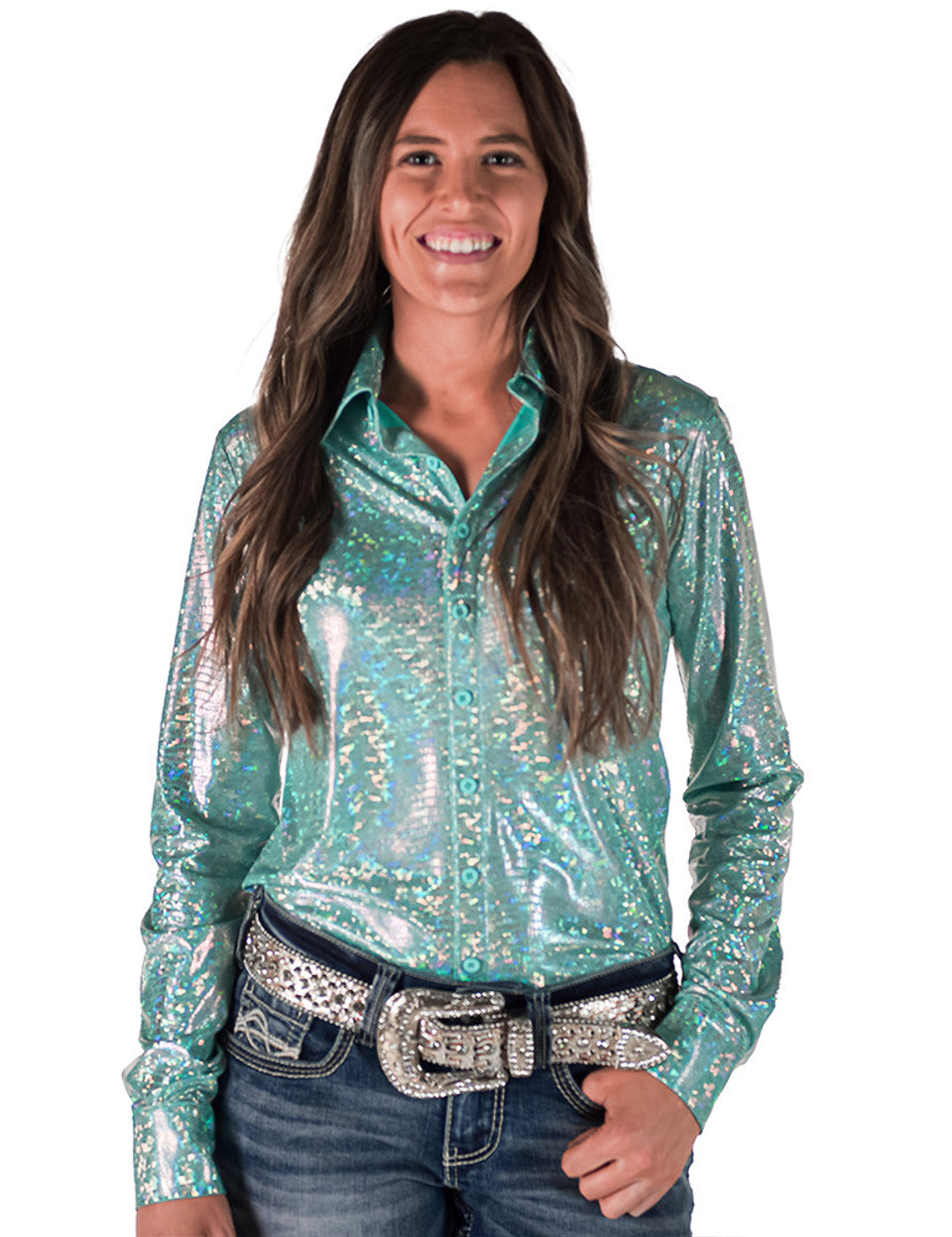 Cowgirl Tuff Pullover Button Up Mint Holographic