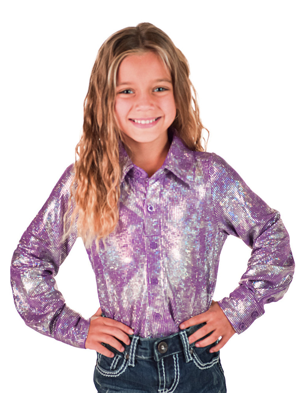 Cowgirl Tuff Girls Lavendar and Silver Pullover Button Up