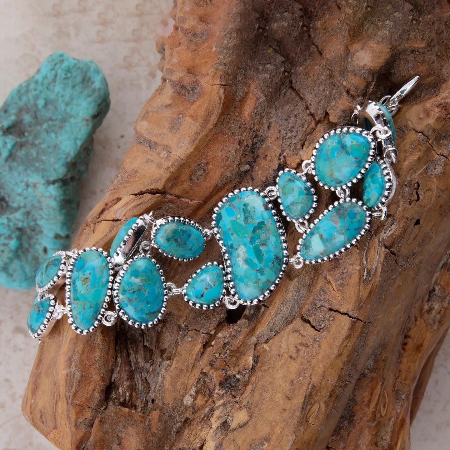 Refined Blue Turquoise Silver Link Bracelet