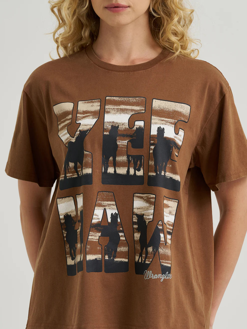 Wrangler Wmns Brown Yee Haw Oversize Graphic Short Sleeve Tee Shirt