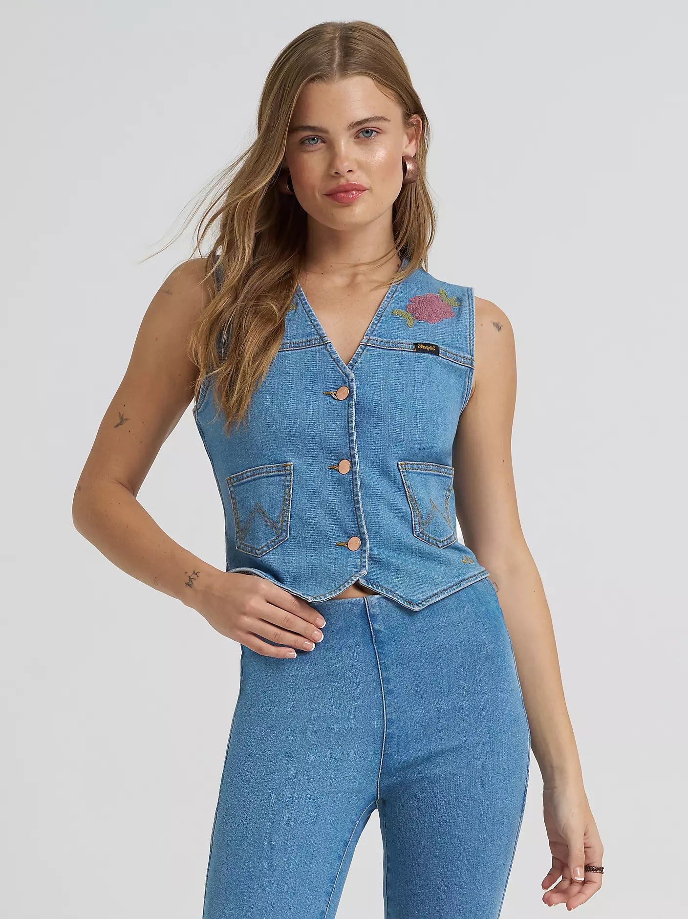 Wrangler X Lainey Wilson Embroidered Denim Vest - Lainey Wilson Prono