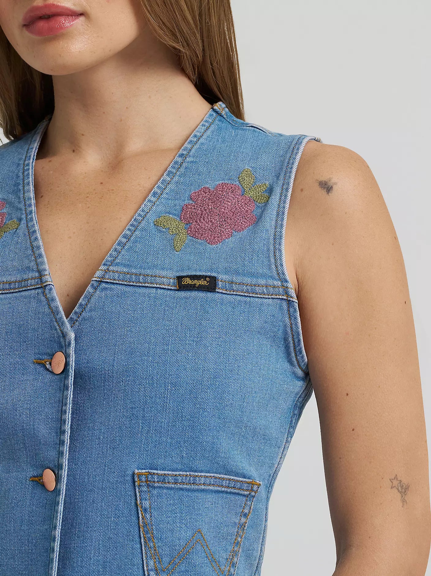 Wrangler X Lainey Wilson Embroidered Denim Vest - Lainey Wilson Prono