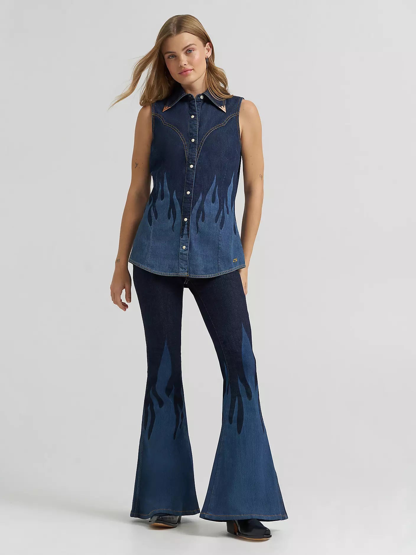Wrangler X Lainey Wilson Flame Sleeveless Denim Shirt - EOFY Sale