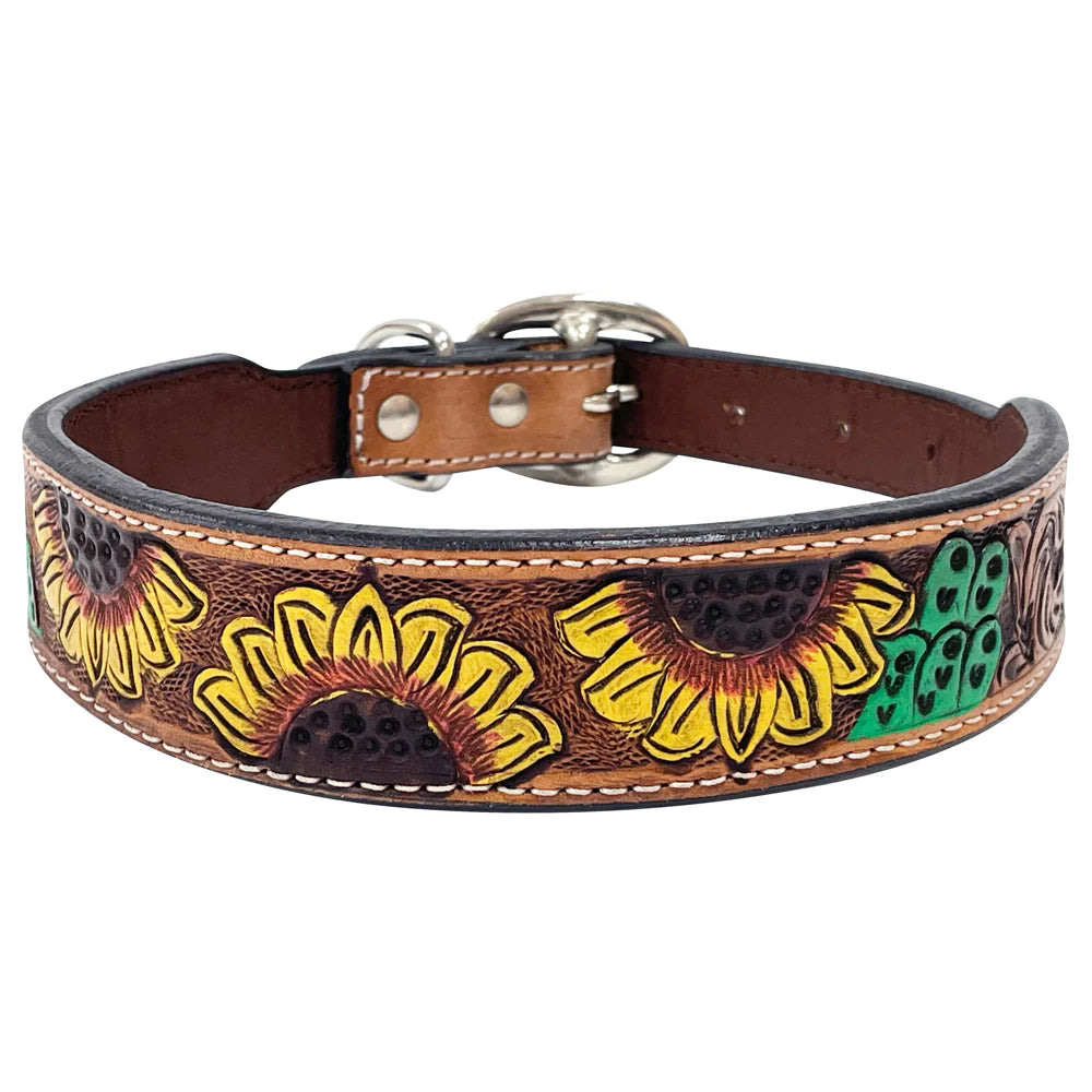 American Darling Cacti Sunflower Western Leather Dog Collar