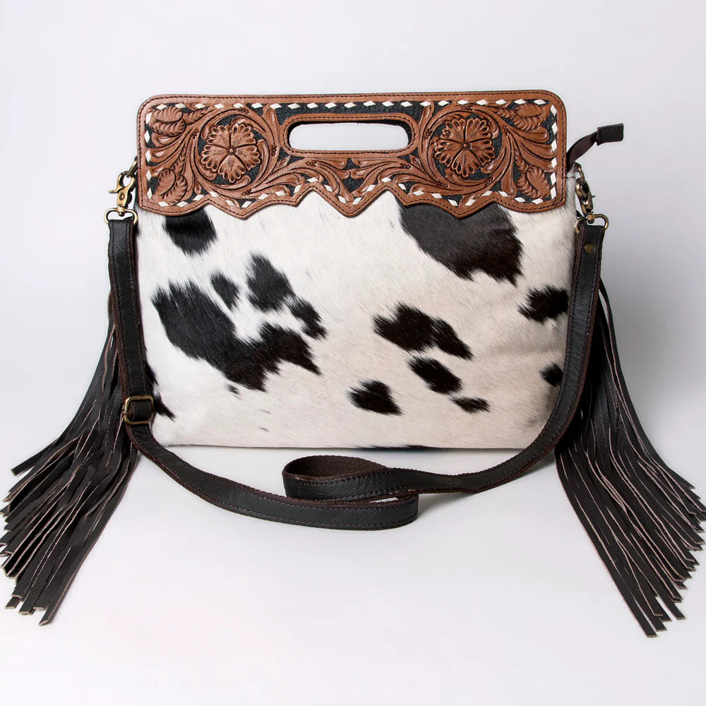 Ohlay Clutch Tooled Leather and Cowhide Handbag