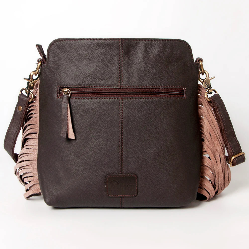 Ohlay Crossbody Hand Tooled Saddle Leather with Cowhide