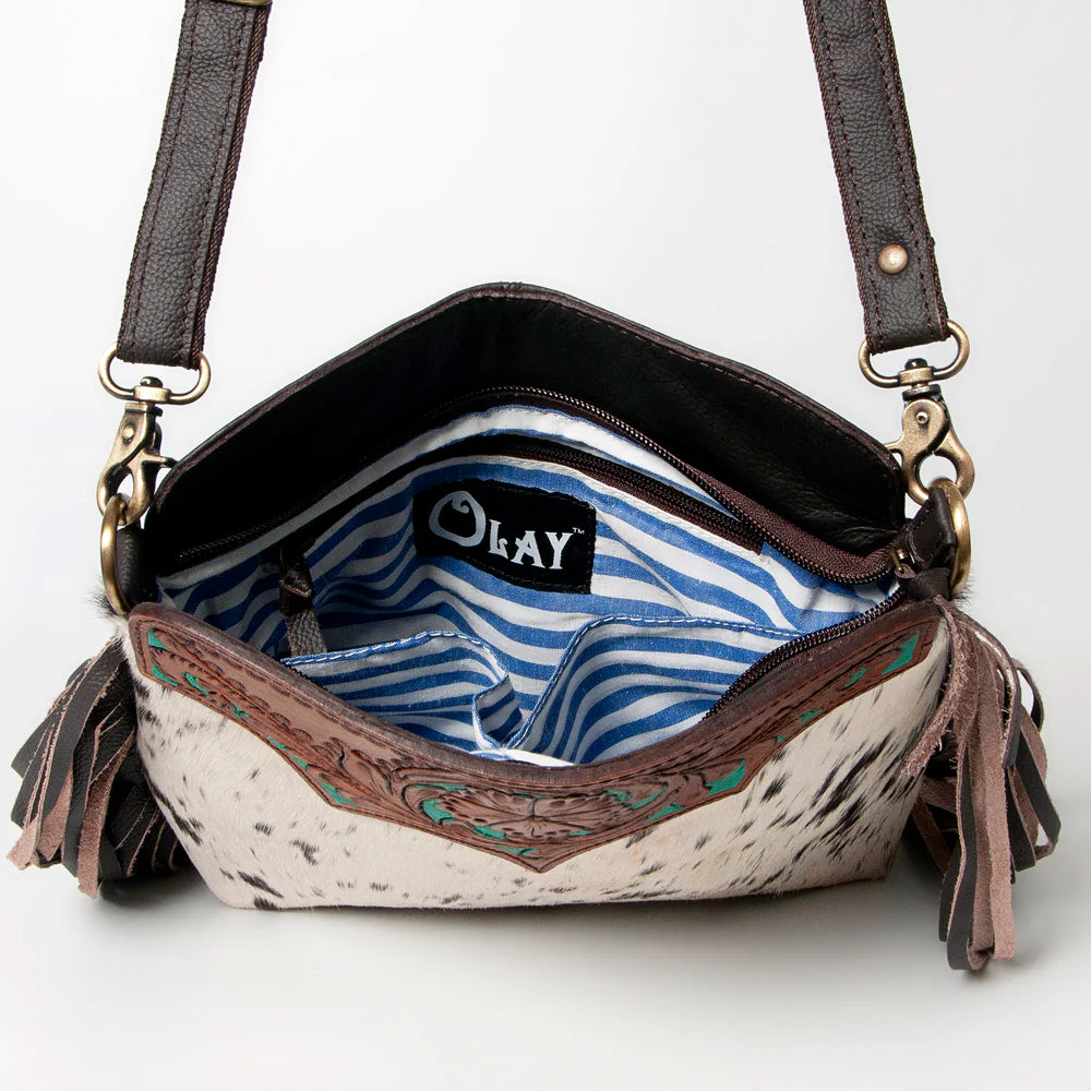 Ohlay Crossbody Hand Tooled Saddle Leather with Cowhide