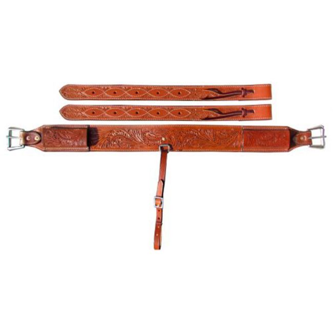 Showman 3in wide Acorn Tooled Leather Back Cinch