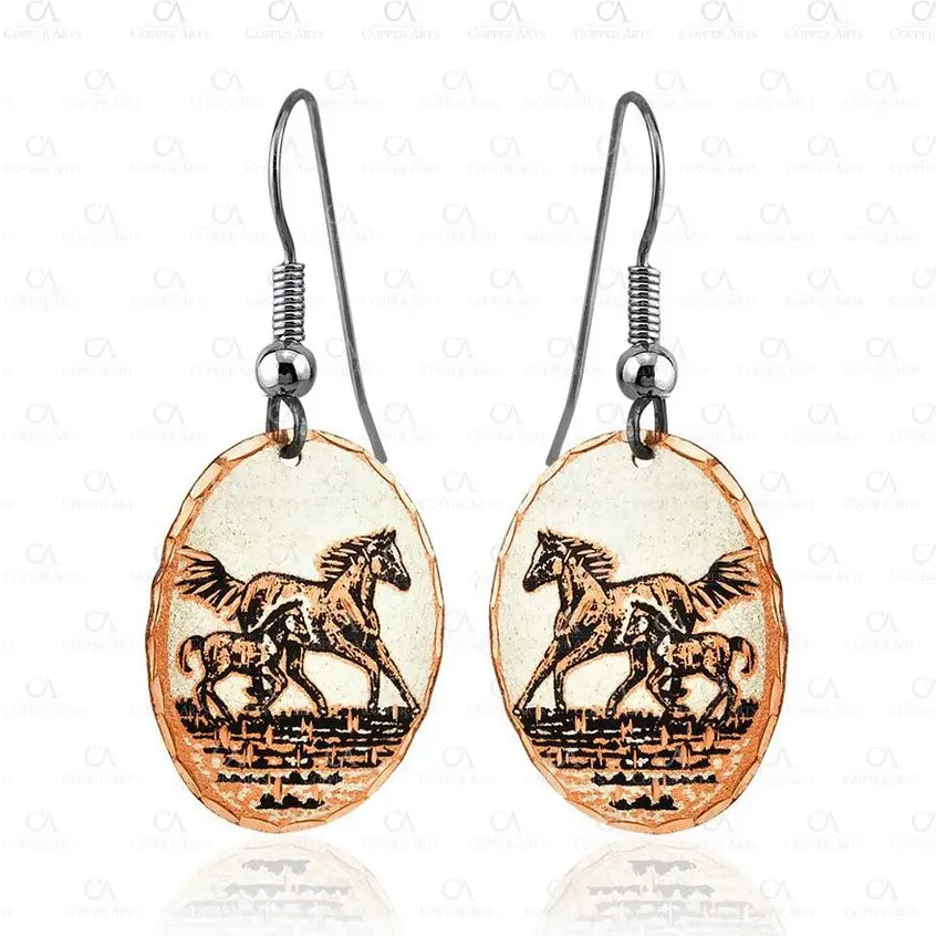 Horse and Foal Handmade Copper Earrings
