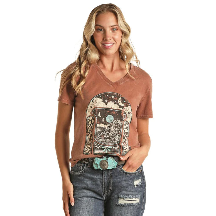 Rock and Roll Denim Womens Brown Graphic Tee
