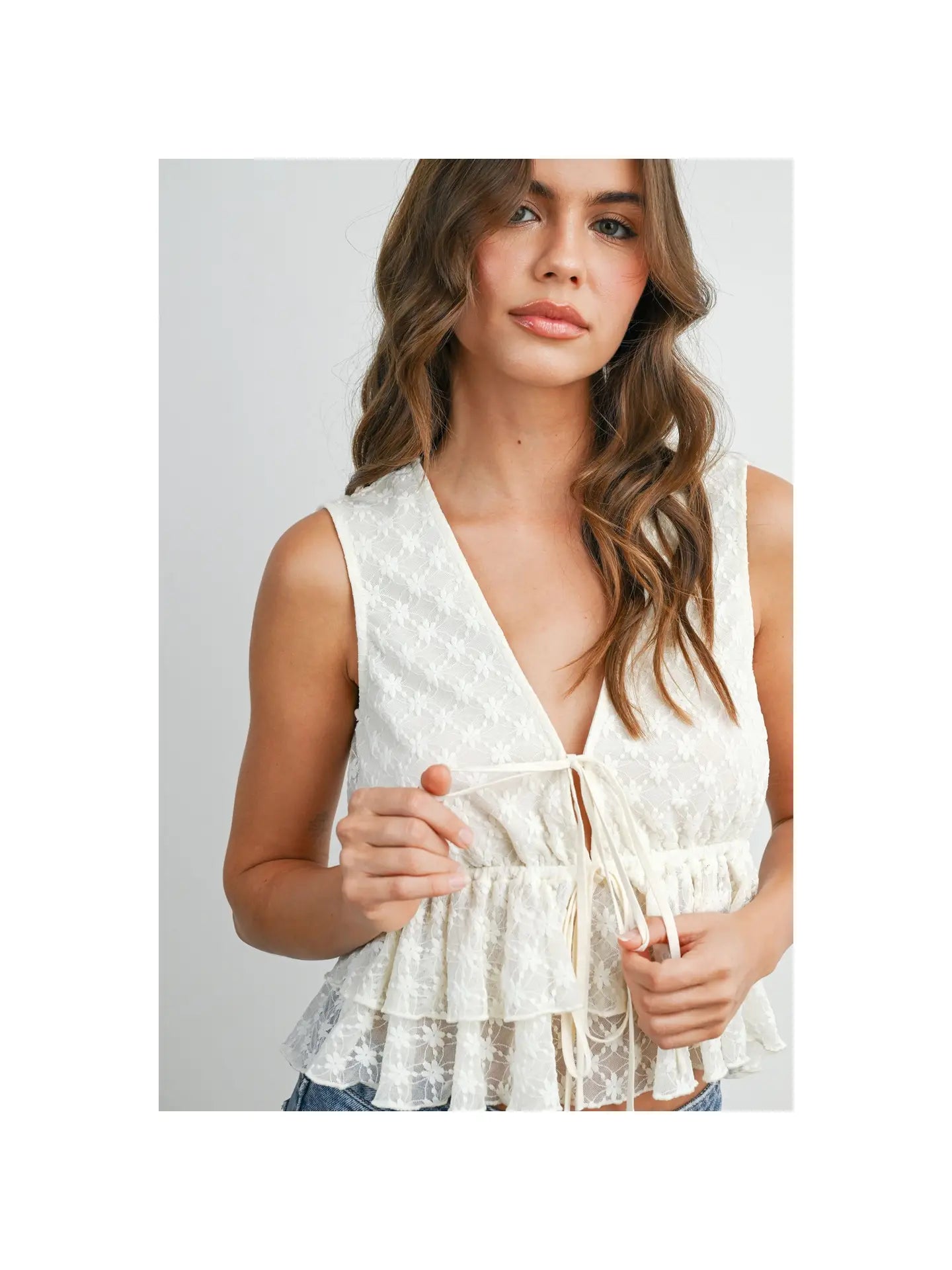 Tiered Ruffle Hem Tie-Front Tank Top