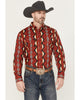 Wrangler Mns Fiery Red Checotah Western Snap Print Shirt