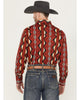 Wrangler Mns Fiery Red Checotah Western Snap Print Shirt