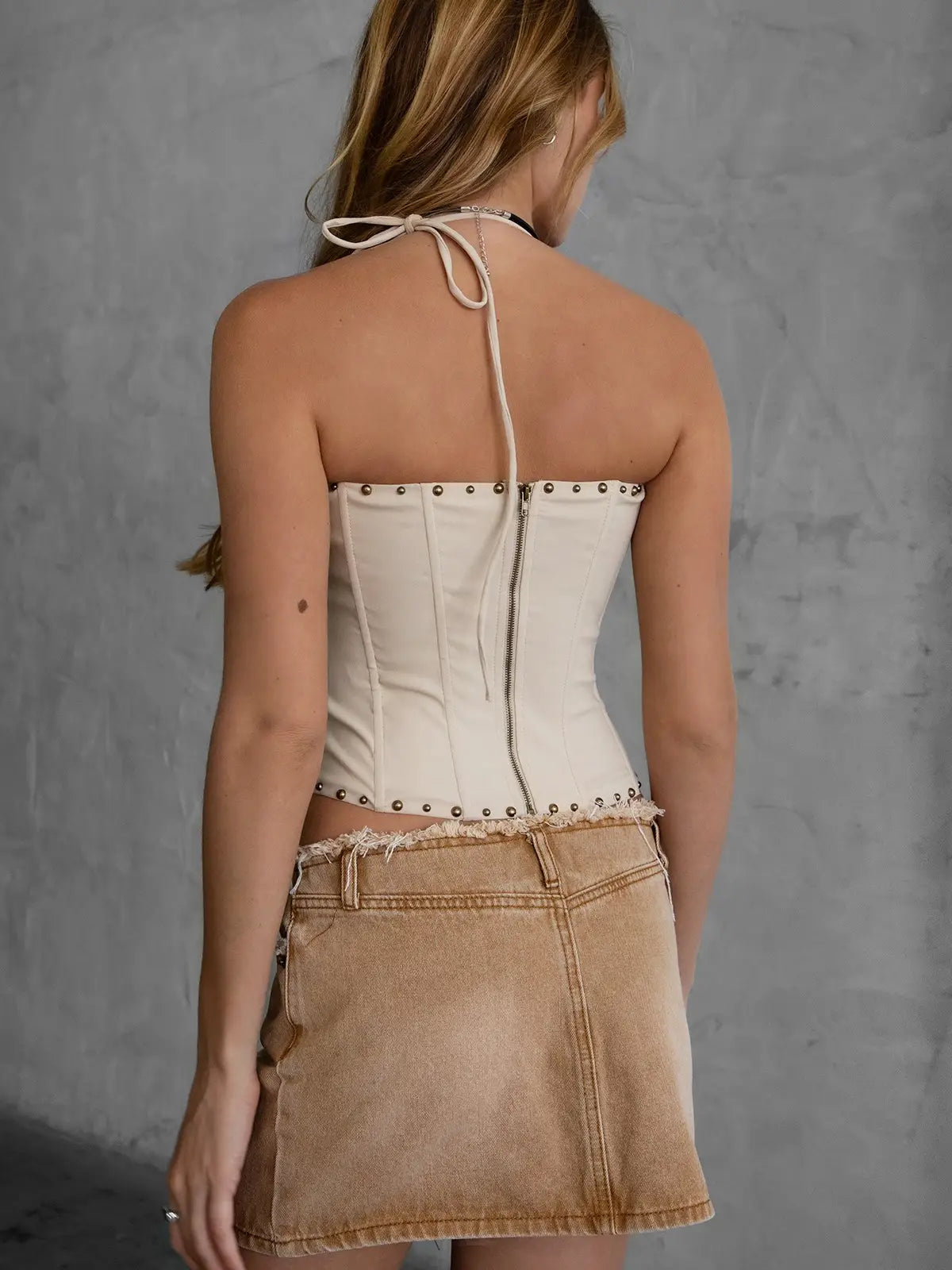 Raelynn Front Lace Up Closure Embroidered Western Halter Top