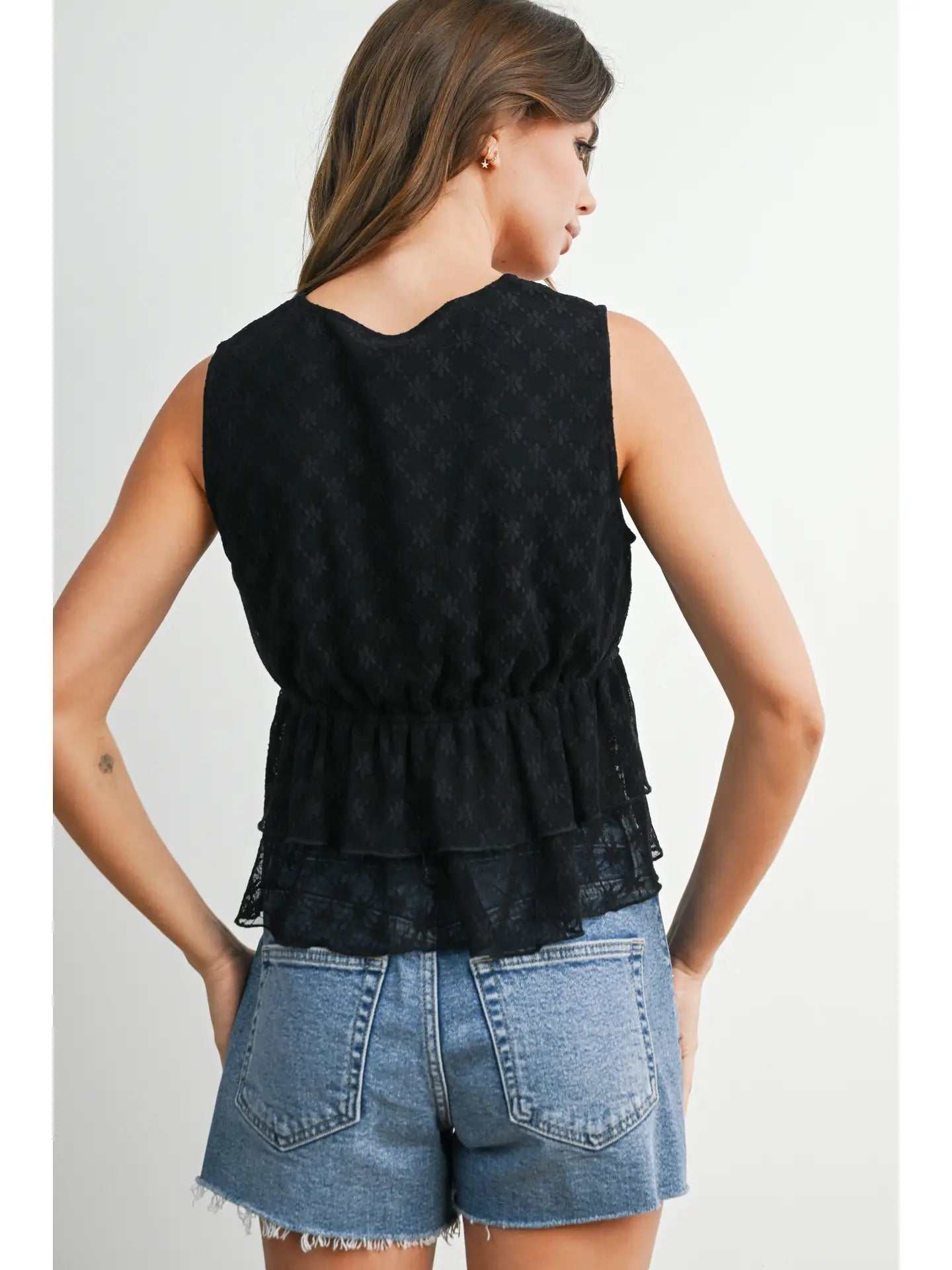 Tiered Ruffle Hem Tie-Front Tank Top