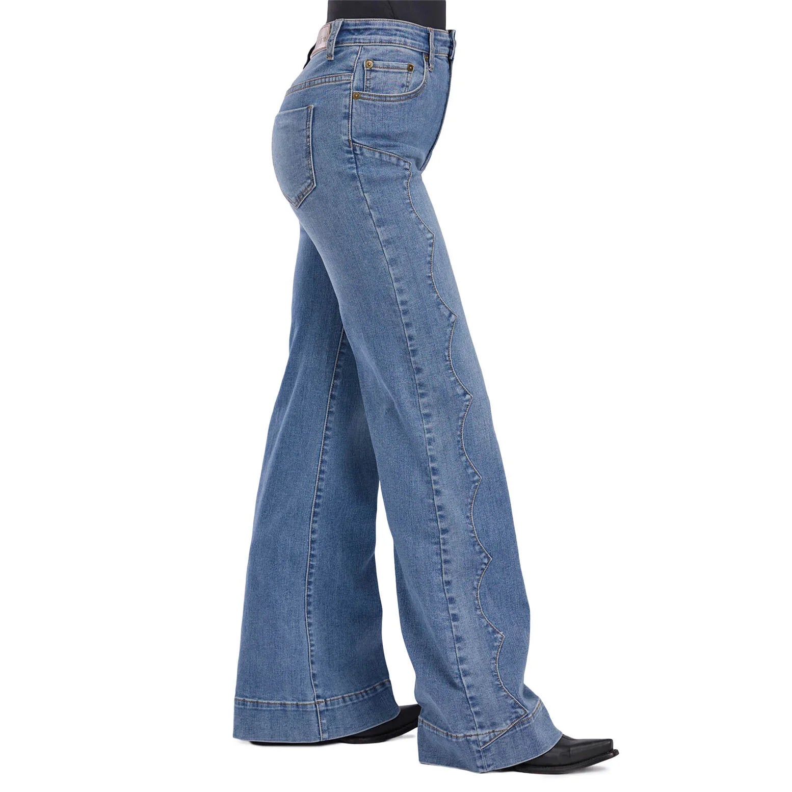Tin Haul Wmns Denim 870 Claire Seam Yoke Wide Leg Plain Blue