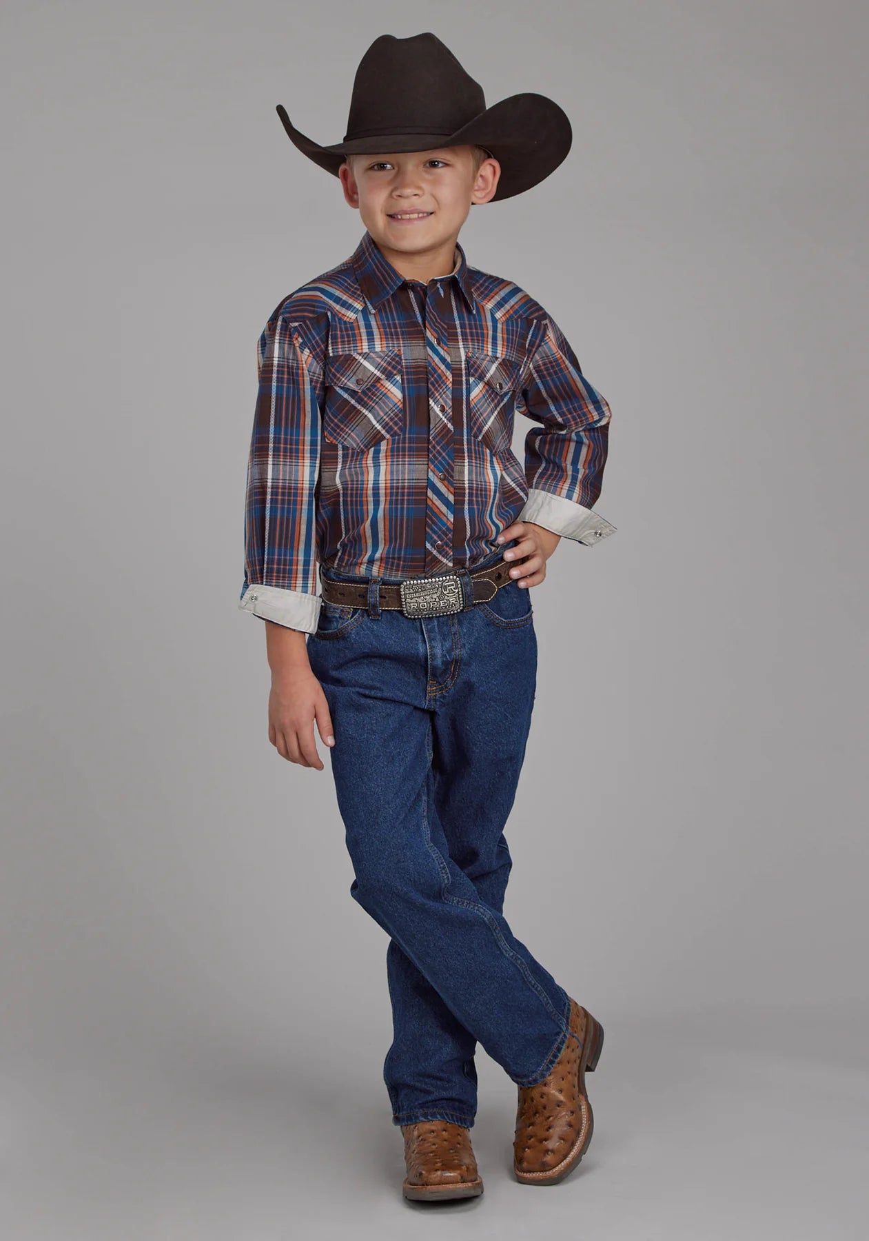 Roper Bys West Made Collection LS Shirt Plaid Brown - Summer Clearance