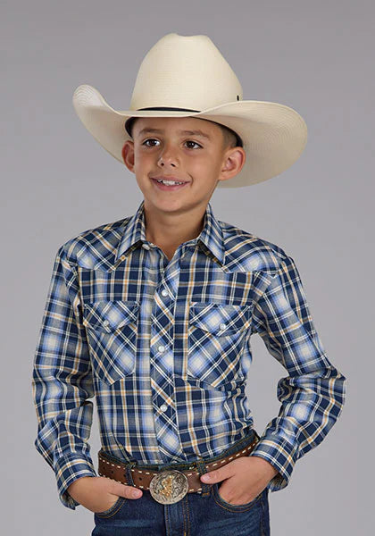 Roper Boys Karman Classic LS Shirt Plaid Blue - EOFY Sale