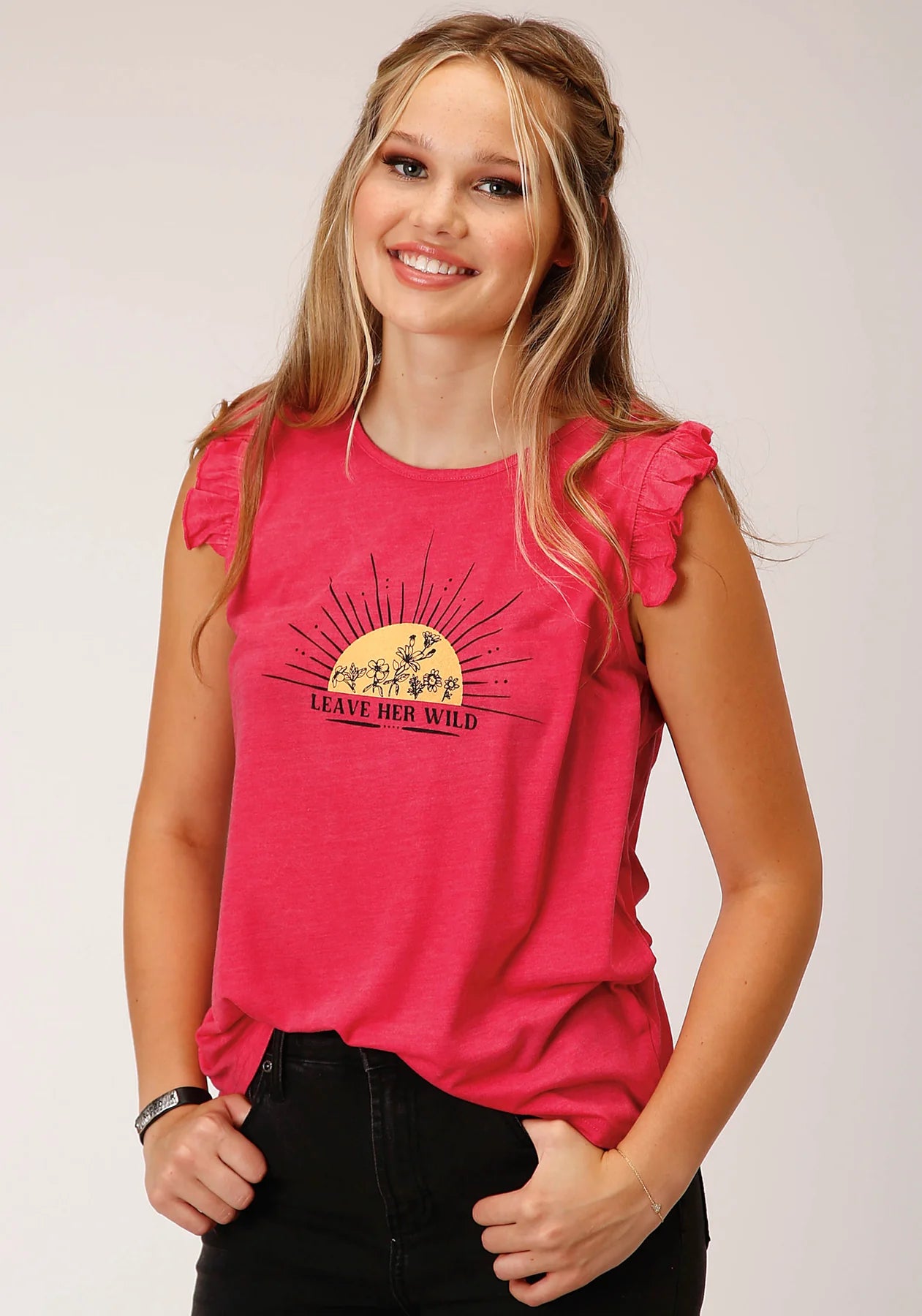 Roper Wms Five Star Collection Sleeveless Tee Solid Pink - Summer Clearance