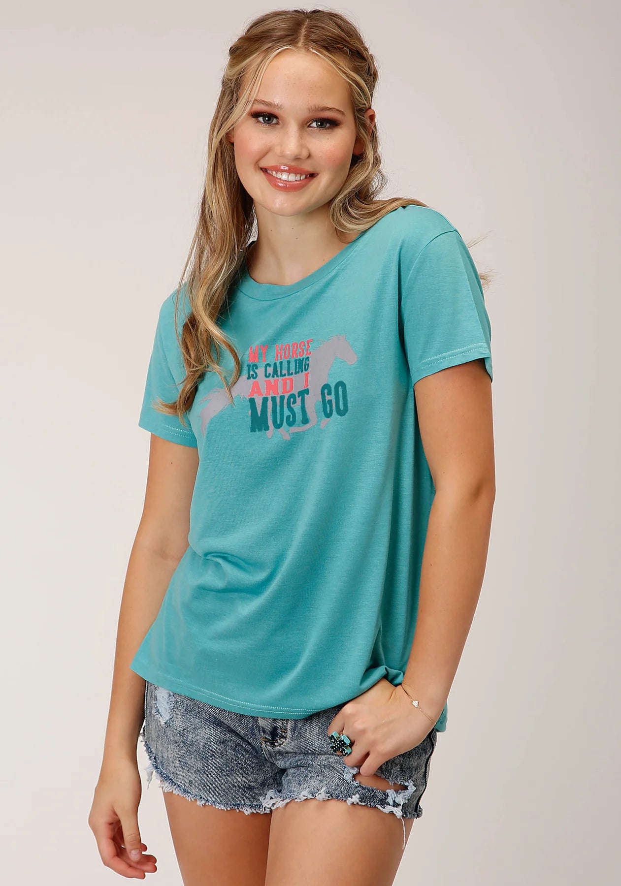 Roper Wms Five Star Collection SS Tee Solid Blue - Summer Clearance