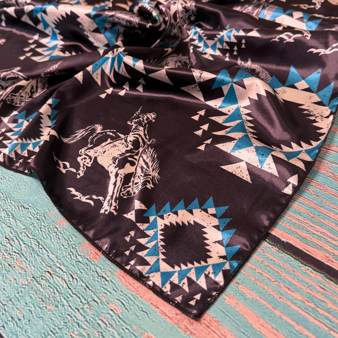 Aztec Bucking Horse Print Silk Wild Rag