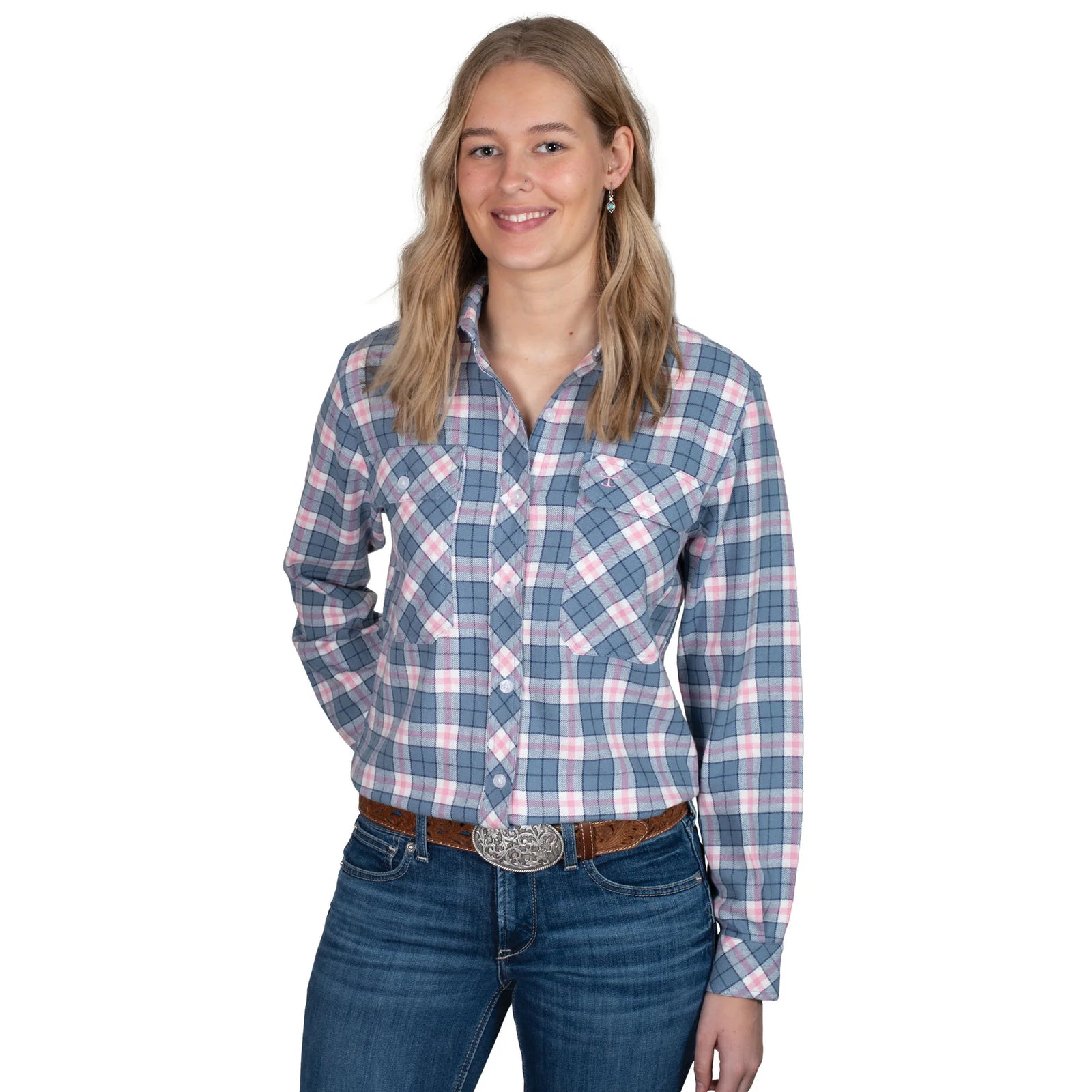 Just Country Wmns Brooke Workshirt Flannel Rose/Grey/White