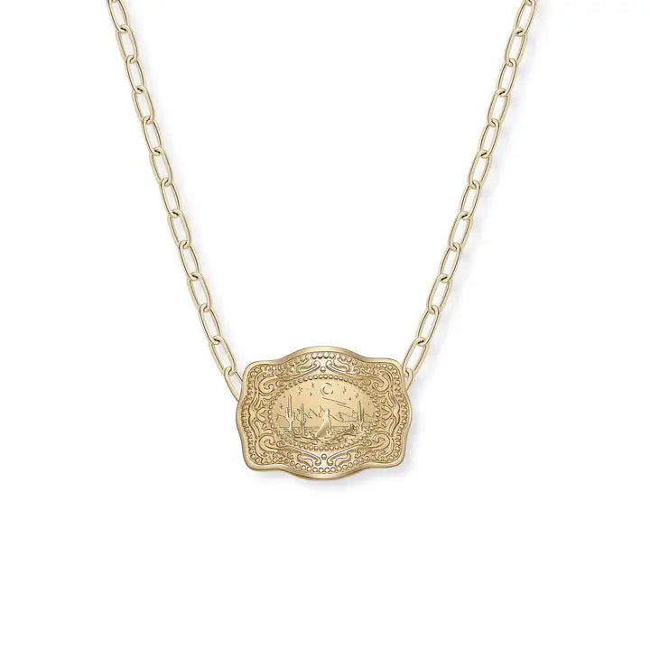 Spur West Mini Belt Buckle Necklace Lone Wolf Gold Beaded Chain