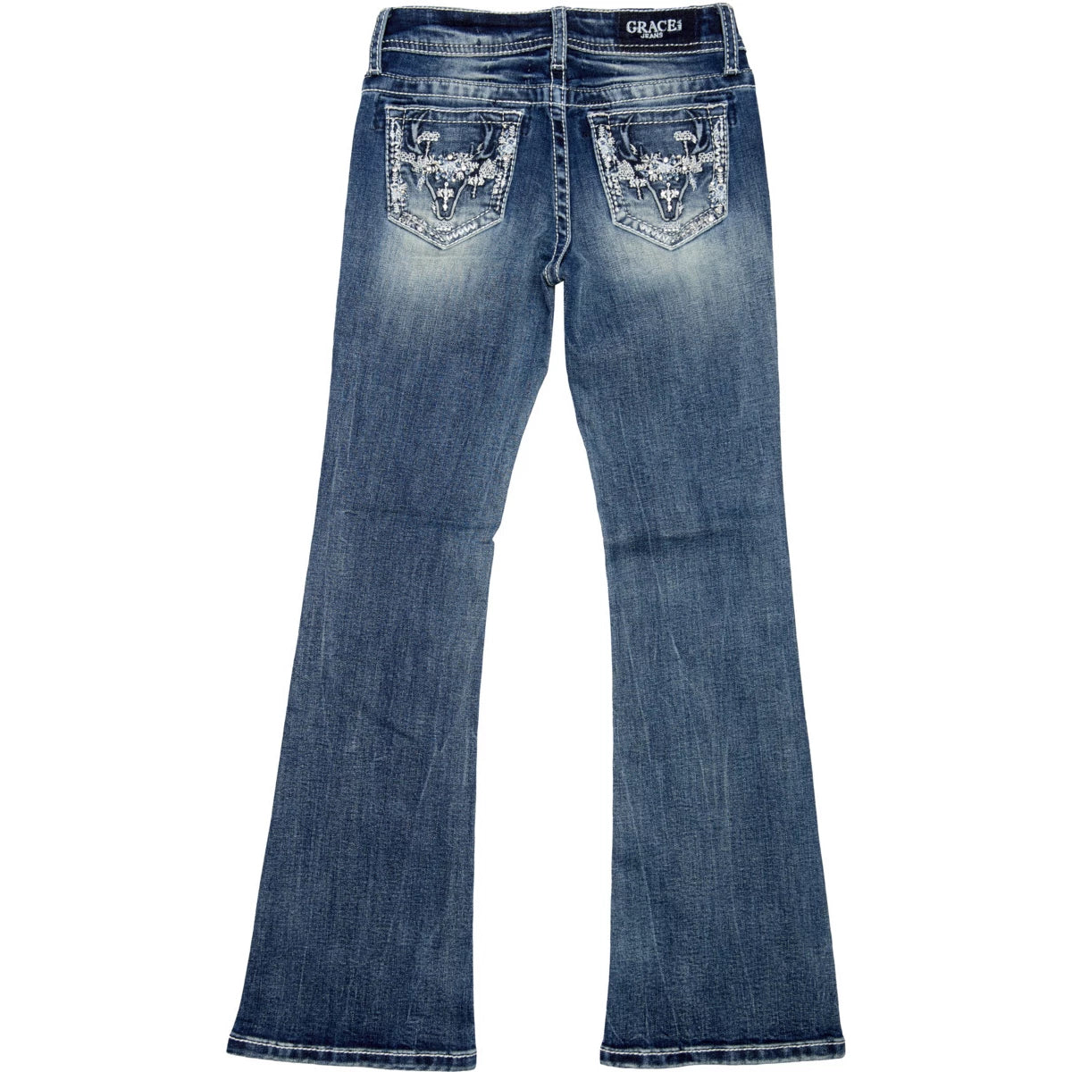 Grace in LA Girls Steer Floral Head Bootcut Jeans