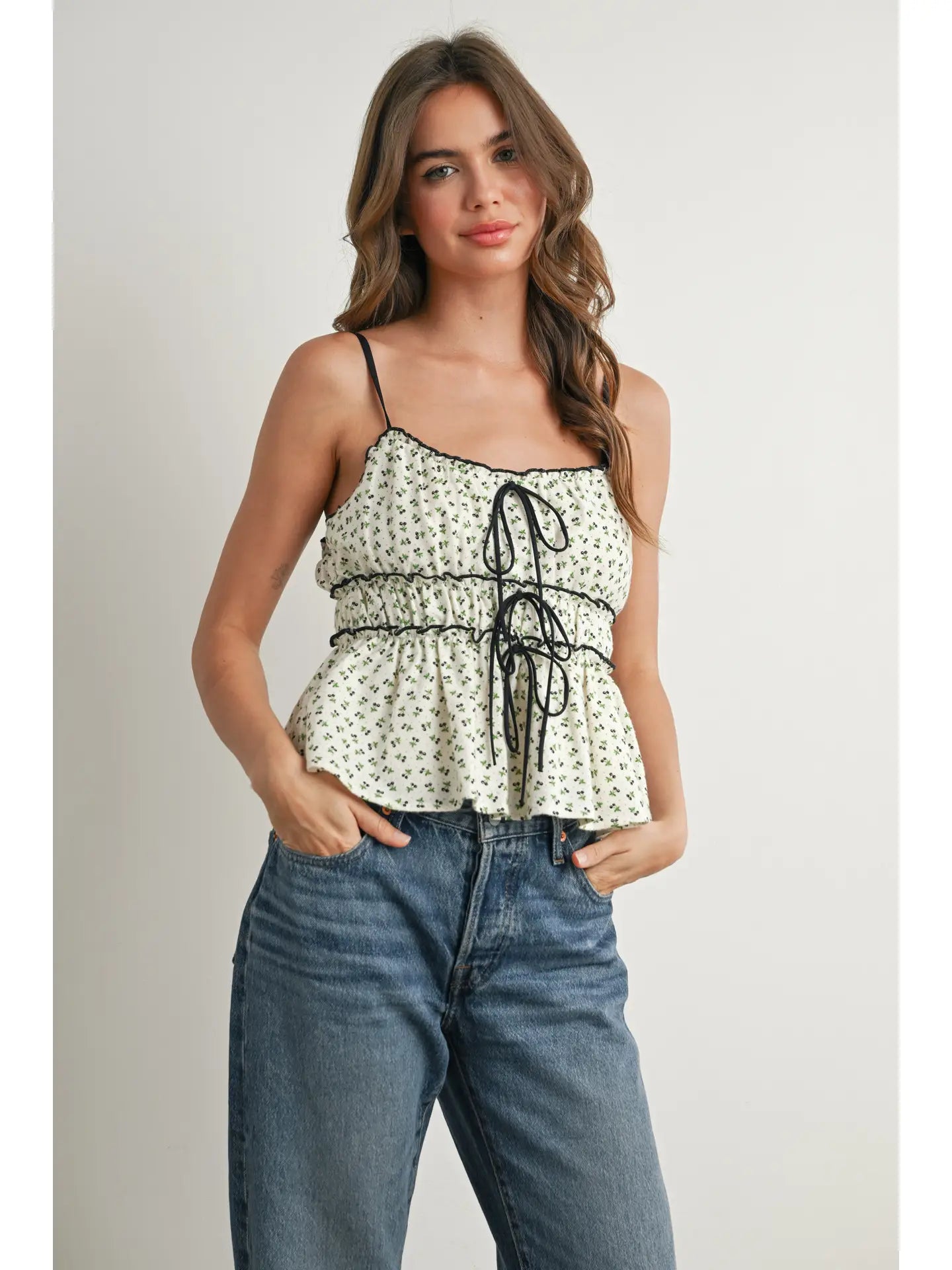 Cherry Blossom Tie Front Top