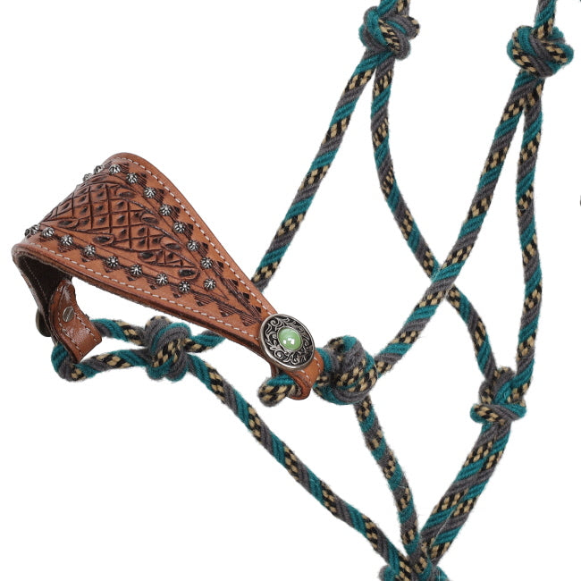 Showman Turquoise Mosaic Mohair Cowboy Knot Halter with Lead