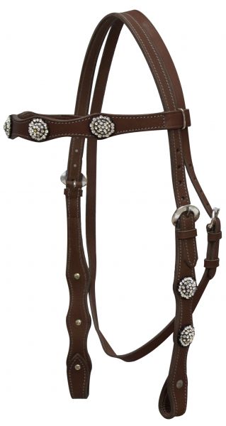 Leather Double Stitched Bridle with Clear Rhinestones